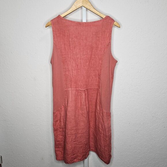 Lungo L’Arno Sleeveless Coral Pink Linen Dress Italy Boho Size‎ Large - Picture 4 of 6